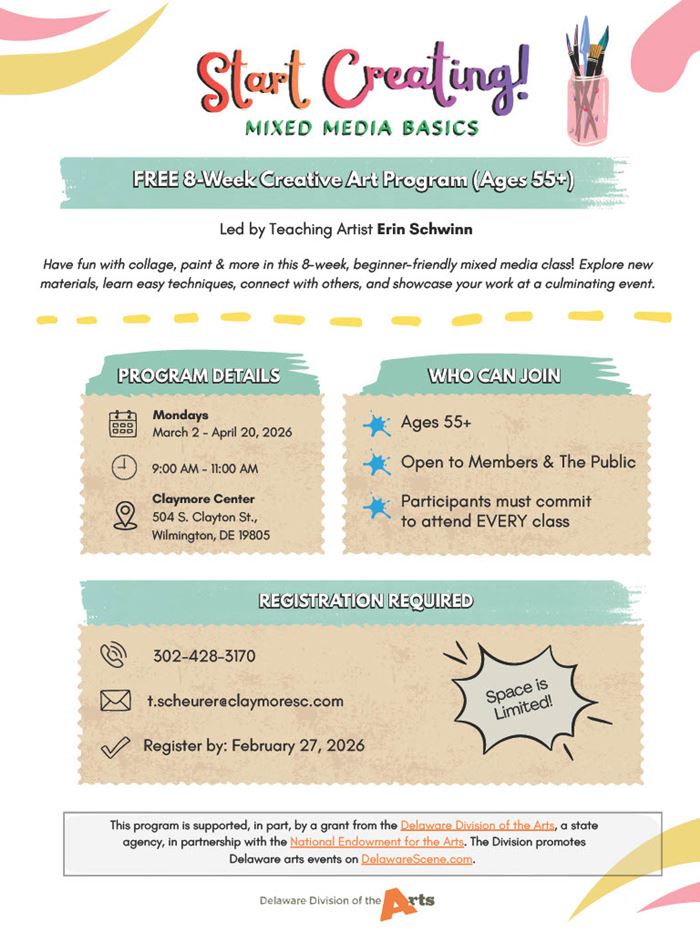 2026 Claymore Senior Center 8 Week Creative Art Program